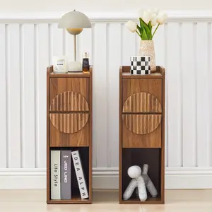 FurSch Slim Mid-Century Modern Nightstand with 2 Drawers, Narrow Fluted Wooden Side Table for Small Spaces, Tall Skinny Bedside Table for Bedroom or Living Room