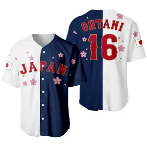 Ohtani #16 Japan Sakura Cherry Blossom Baseball Fan Shirt, Split Color Inspired Tee, Samurai Japan Style Player T-Shirt