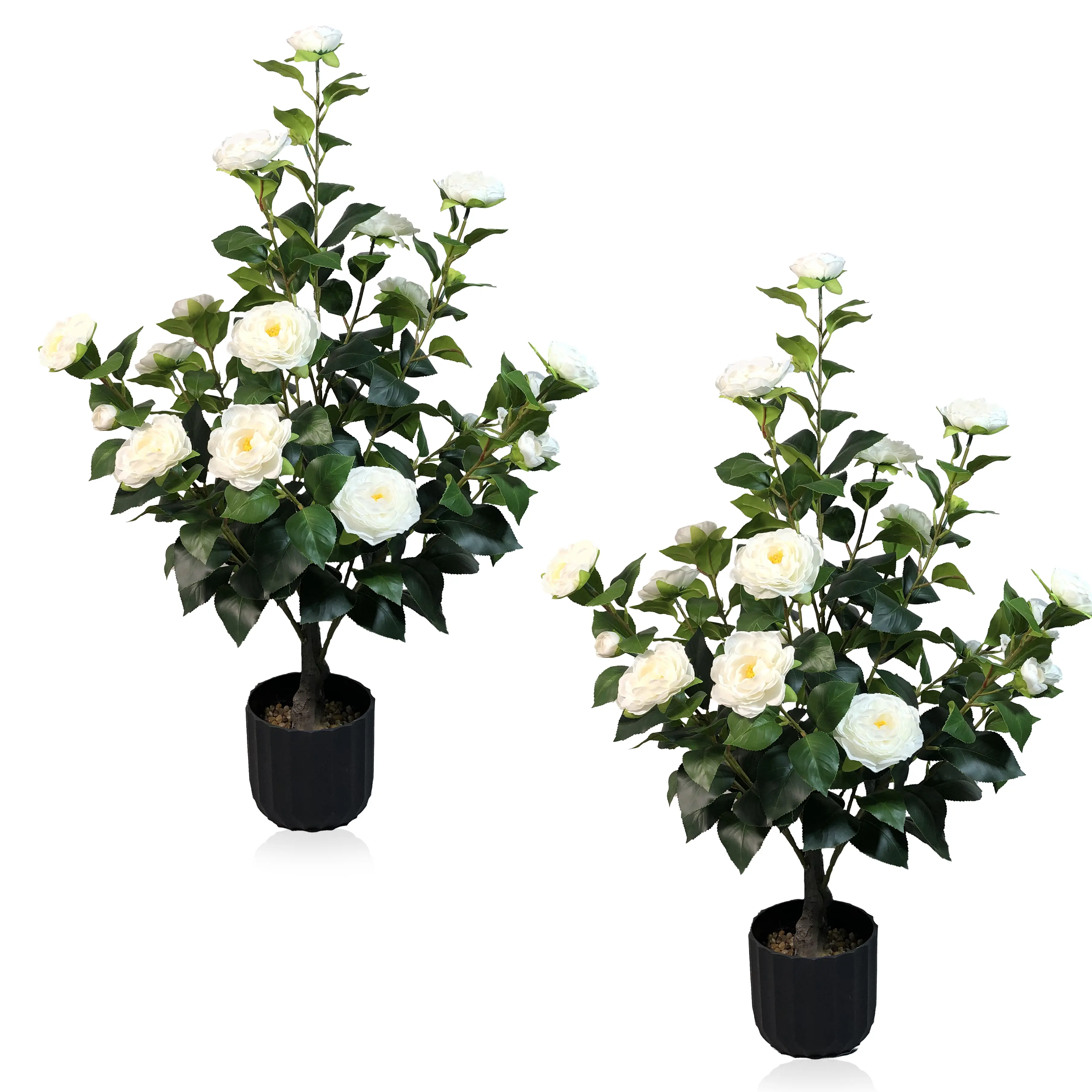 2 Pcs 3-foot Camellia Tree with Decorative Pebbles, Flower Pot, 24 Realistic Flowers, 188 Leaves for Indoor, outdoor courtyard Home Decor,dorm decor,dorm room decor