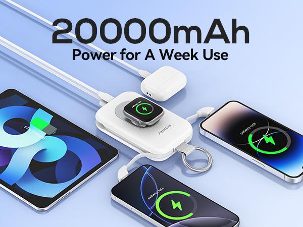 RORRY 20000mAh Portable Charger PD 30W Power Bank with 2 Built-in Cables Super Fast Charging Battery Pack with Keychain Travel Essentials for iPhone 17-11 Apple Watch iPad Android Perfect Gift SpringStatements