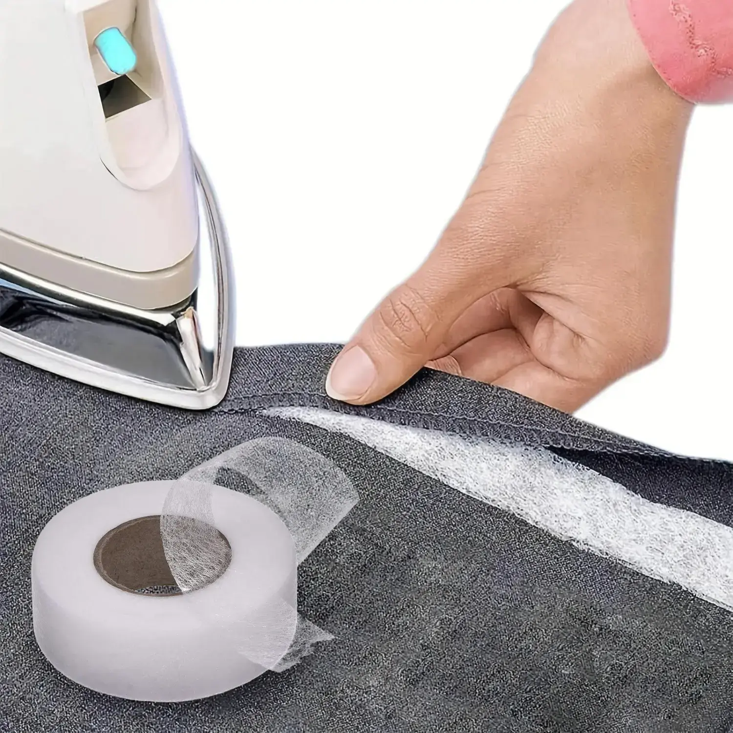 Double-Sided Self-Adhesive Fusible Bonding Tape, No-Sew Iron-On Hem Tape (2559 in), Easy-Application Fabric Repair Supply for Clothes, Curtains, Double Sided Tape