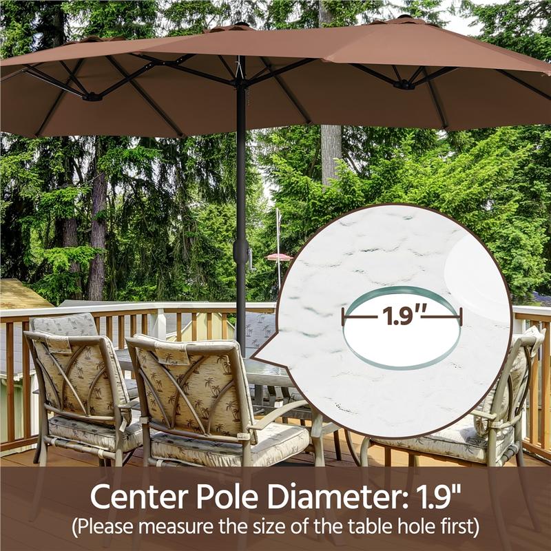 Yaheetech 15/13ft Heavy Duty Canopy Double Layer Cloth Patio Umbrella with 12 Ribs Hand Crank for Easy Opening 2 Sandbags Outdoor Design for Garden Pool and Lawn