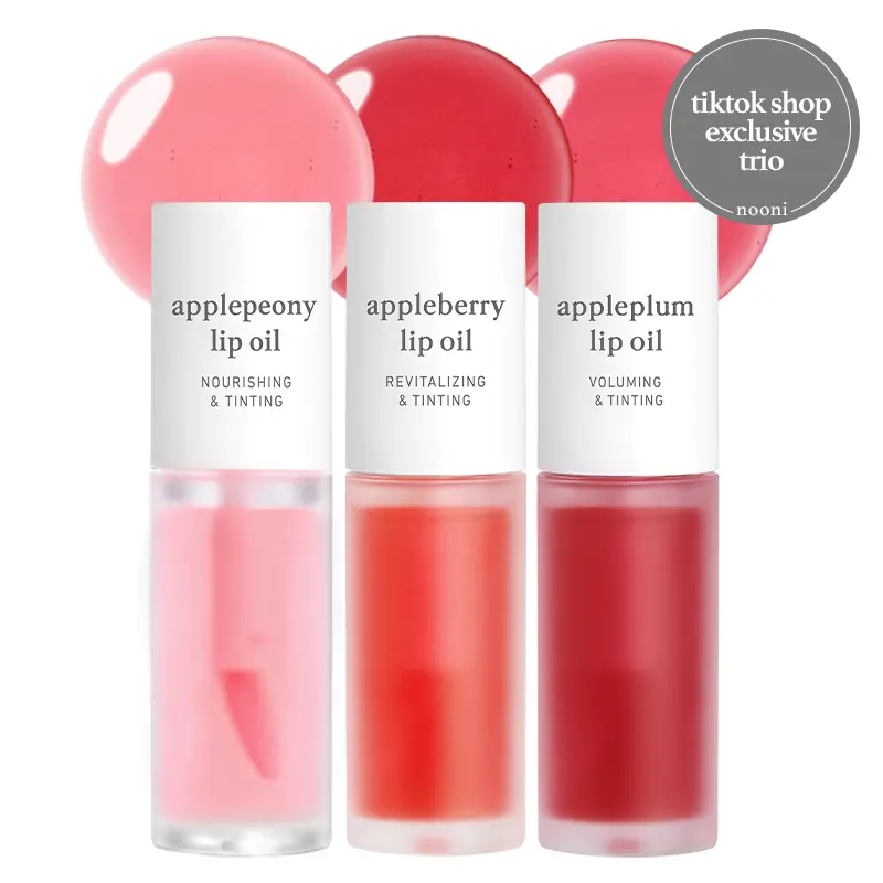 Nooni Korean Apple Lip Tint Stain Duo/Trio Bundle | Glossy Lip Stain, Tinting & Long Lasting, Moisturizing Lip Care, Hydrate Lipgloss, Travel-Friendly, Smooth Oil Moisture, All Skin Types Travelfriendly Smoothing