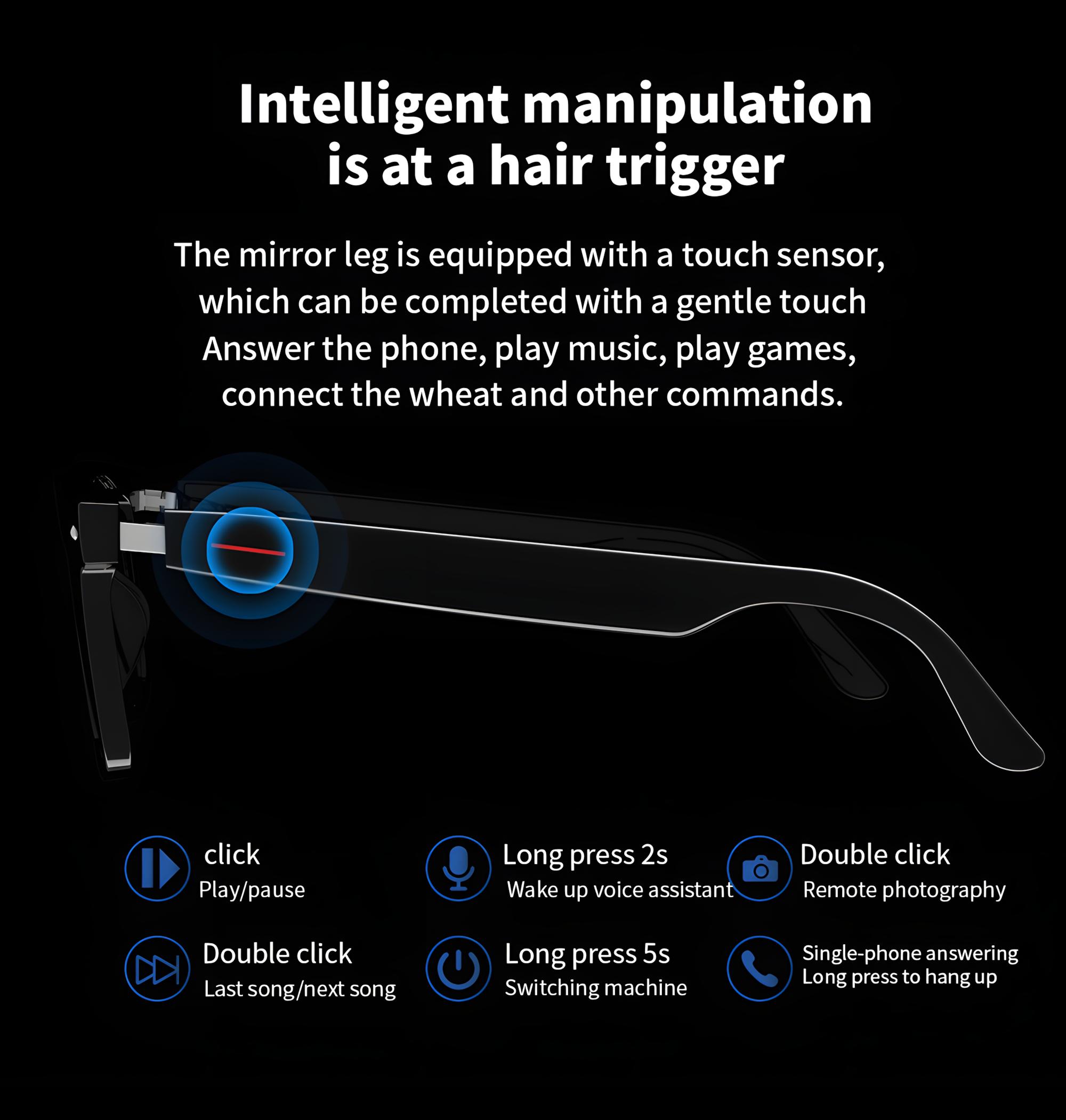 AI Smart Glasses with Bluetooth Compatible with Google Translation & ChatGPT, Blue-Light Blocking, Built-In Speakers & Mic, Voice Assistant, Music & Calls,Hands-Free Wireless Wearable for Travel, Riding & Driving