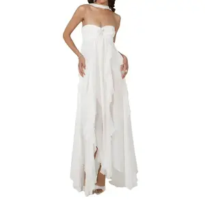 Hanging Neck Strapless Long Sleeveless Dress, Sexy Irregular Hem Flowing Dress, Suitable For Parties And Dinners For Beach Club Streetwear（gift） Backless Cocktail