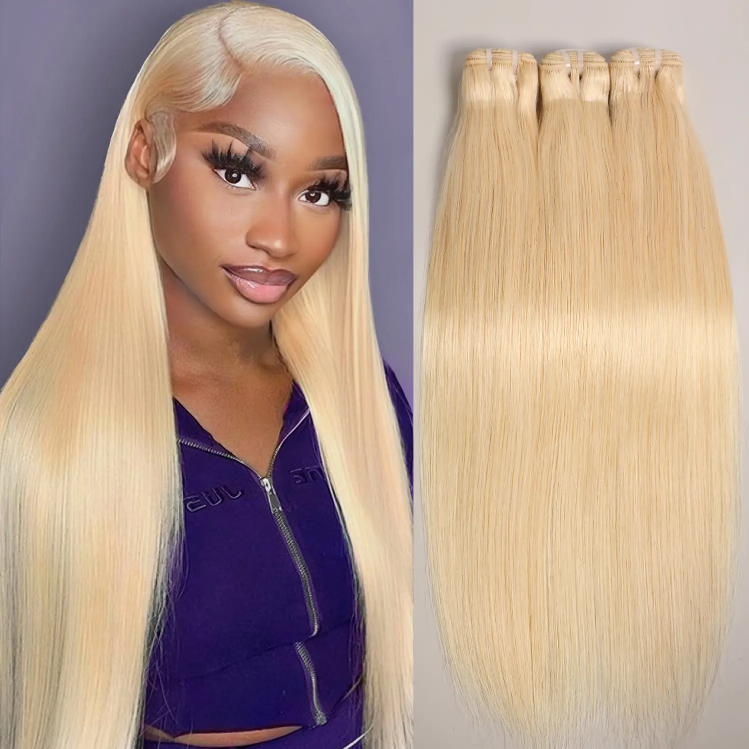 【NEW IN】Lemoda Raw Bundles Human Hair Straight, Bleachable & Dyeable, No Shedding, No Tangles, 15A Raw Vietnamese Hair Bundles, 3X Longer Lifespan, 613 Bleach Blonde