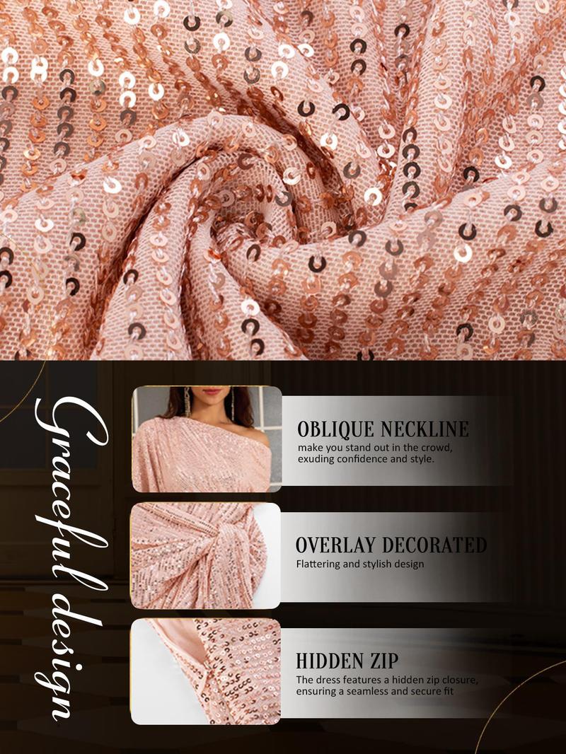 {Size runs Small} GRACE KARIN Cocktail Dresses forEvening Party One Shoulder Ruched Sequin Dresses