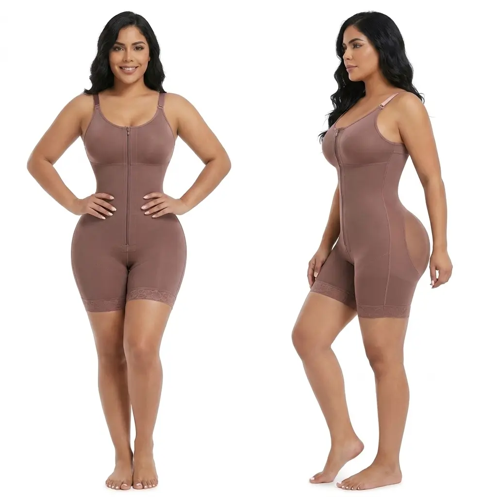 Women's Colombian Fajas Shapewear, Tummy Control Butt Lifter Bodysuit with Zipper Crotch & Detachable Shoulder Straps, Compression Womenswear