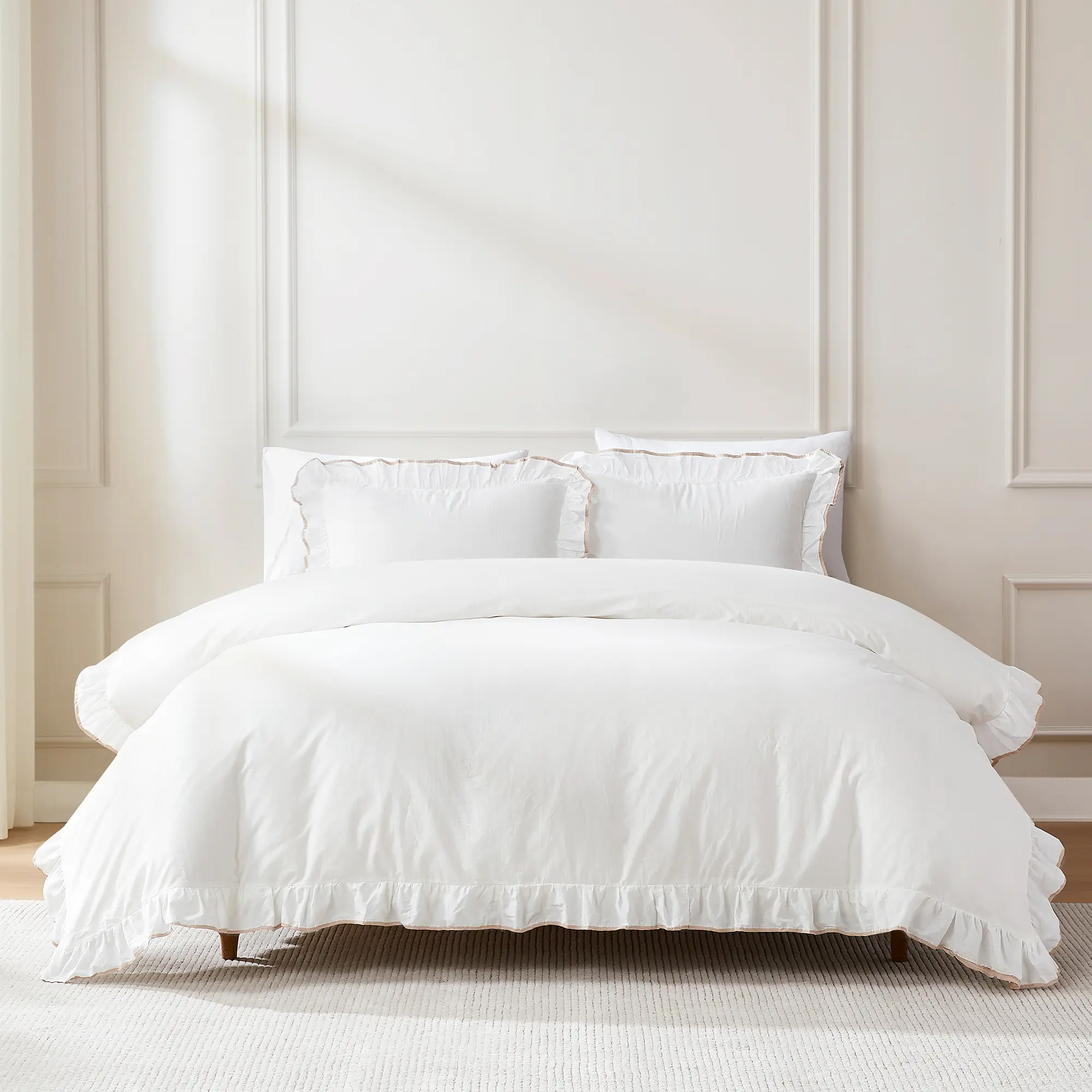Lush Decor Reyna Contrast Edge Cotton Duvet Cover 3 Piece Set Twin-XL/Full/Queen/King - Ruffle Bedding Set Queen Duvet Covers