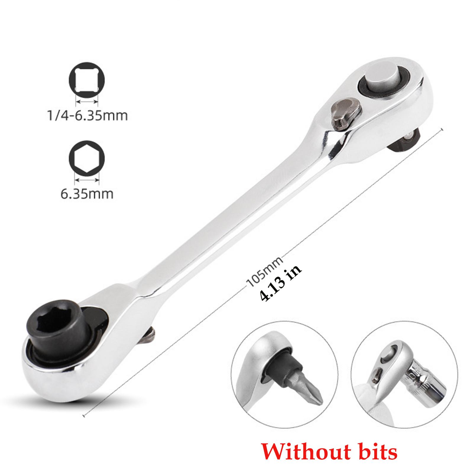 Silver Ratchet Wrench 1/4 Inch Mini Double Headed 72 Tooth Drive Socket (Bits Not Included), Ratchet Set Rotator Practical Accessories Tool, 5 Degrees Quick Install Release Silver Ratchet Wrench 1/4 Inch Mini Double Headed 72 Tooth Drive Socket (Bits Not Included), Ratchet Set Rotator Practical Accessories Tool, 5 Degrees Quick Install Release