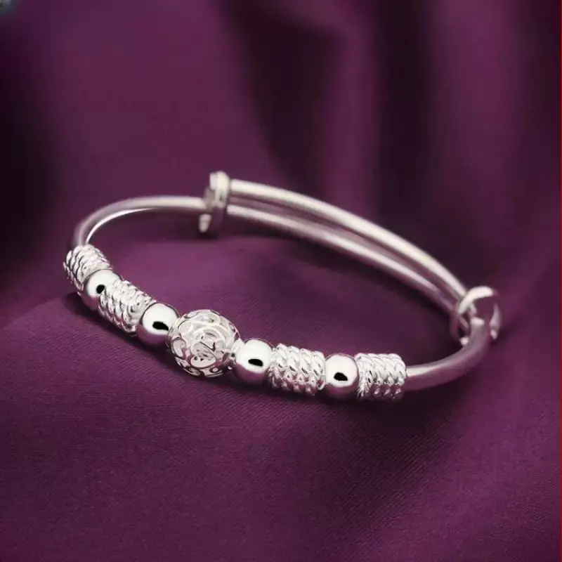 S925 Plated Silver Link Bangle Bracelet for Women, Minimalist No-Tarnish Jewelry, Elegant Accessory for Daily Wear