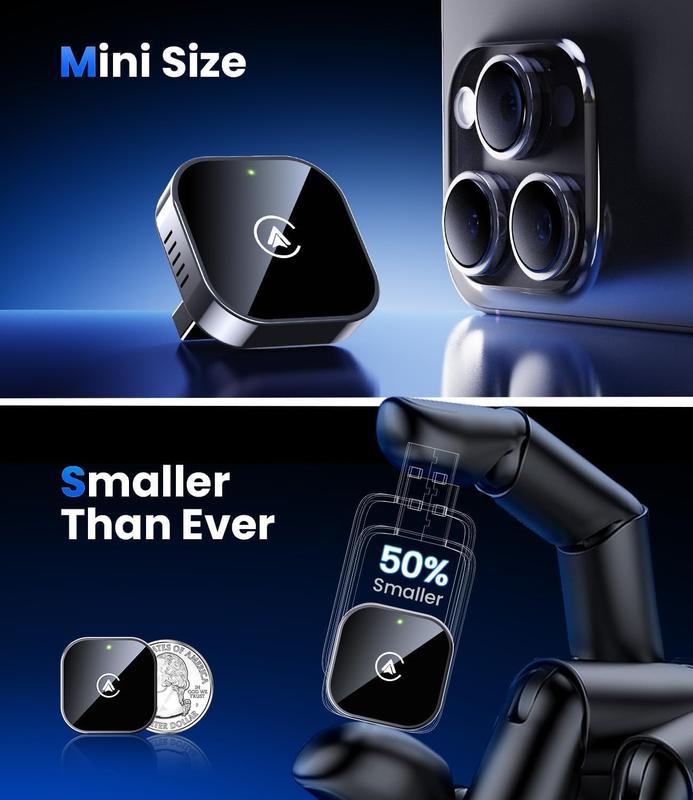 Mini Wireless CarPlay Adapter – Fast Auto-Connect, Plug & Play, USB/USB-C Compatible | Compact Matte Black,2 in 1 Wireless CarPlay and Android Auto Adapter