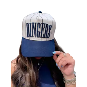 Dingers Navy Striped Vintage Trucker Hat Flatbill Snapback Cap for Baseball Season Adjustable Snapback Design Fashionable baseball cap