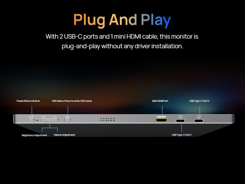 ARZOPA 16.1" Portable Monitor 100%sRGB FHD 1080P Portable Laptop Monitor Display IPS Eye Care Screen for High-end Office & Entertainment