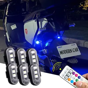 Car 2-LED Wireless LED Strobe Lights with Remote Control 6PCS High Brightness 8 Color Waterproof Anti-Collision Warning Lights for Car Motorcycle Drone Truck Bike