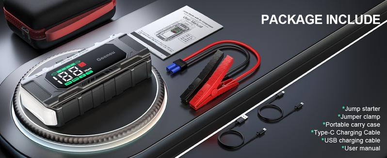 Car Jump Starter Power Pack 10000A Peak with PD 18W Fast Charging, Battery Jumper Starter Portable 12V Car Battery Charger Jump Box Booster Pack (All Gas/10L Diesel),Large Screen,150W DC, Lights