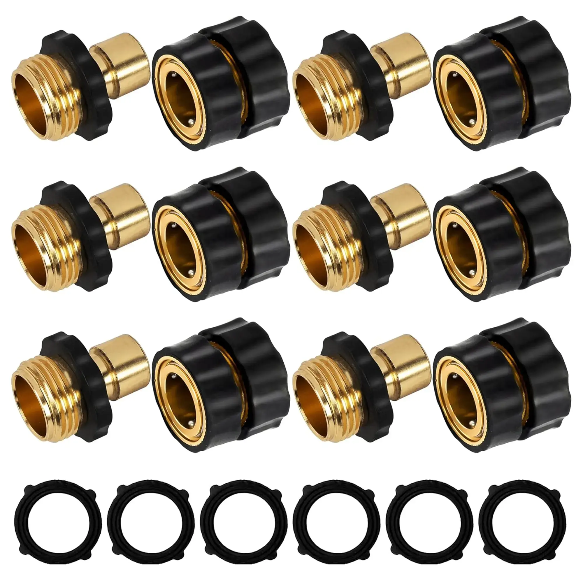 3/4 in Solid Brass Male-Female Garden Hose Quick Connect Fittings, Leak-Proof No-Tool Quick Release Adapter, US Standard 3/4 Inch Universal US Garden Hose Thread Plumbing Accessory for Lawn Watering, Father’s Day Gift for Gardeners, Garden Hose Connectors