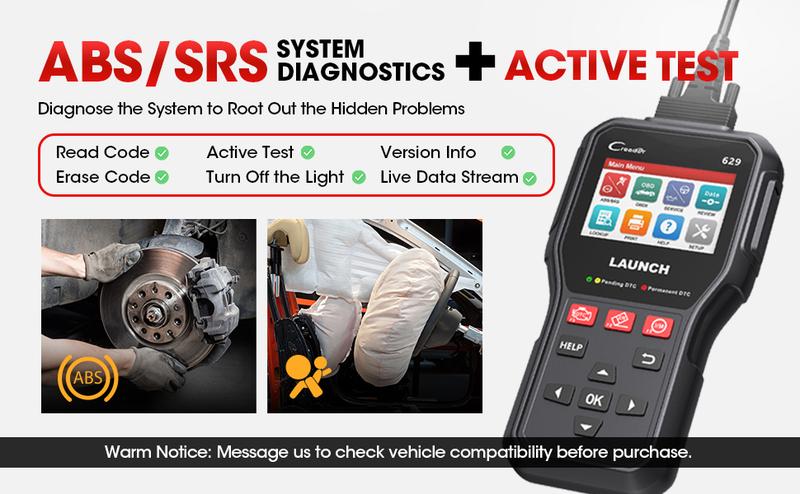 Launch CR629 OBD2 Scanner ABS SRS Scan Tool with Active Test, 3 Service Oil/SAS/BMS Reset Tool, Full OBD2 Functions Car Code Scanner, Lifetime Free Update