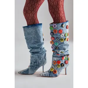 AZALEA WANG THELEN DENIM BOTTLE CAP STILETTO BOOT