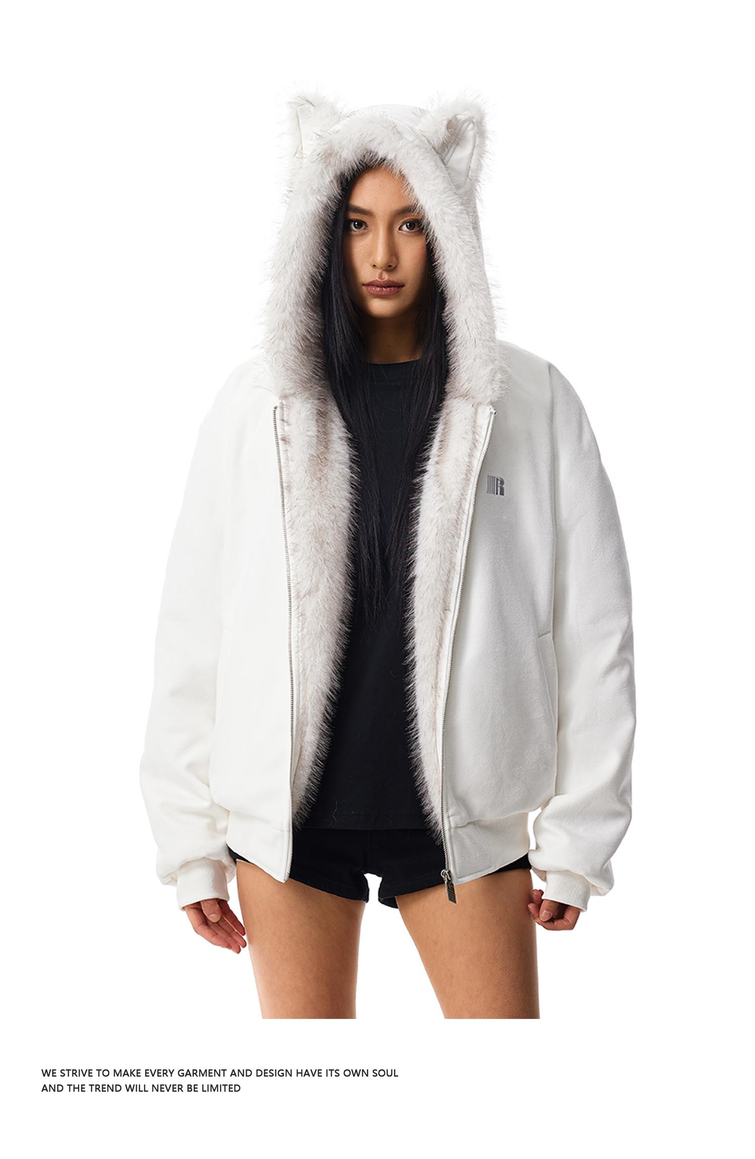 FDR Oversized Faux Suede Cozy Jacket with Cat Ears & Leopard Print Soft Warm Faux Fur Lining Unisex  Womenswear Sweatshirts Fall Fashion Coat Winter Outfits