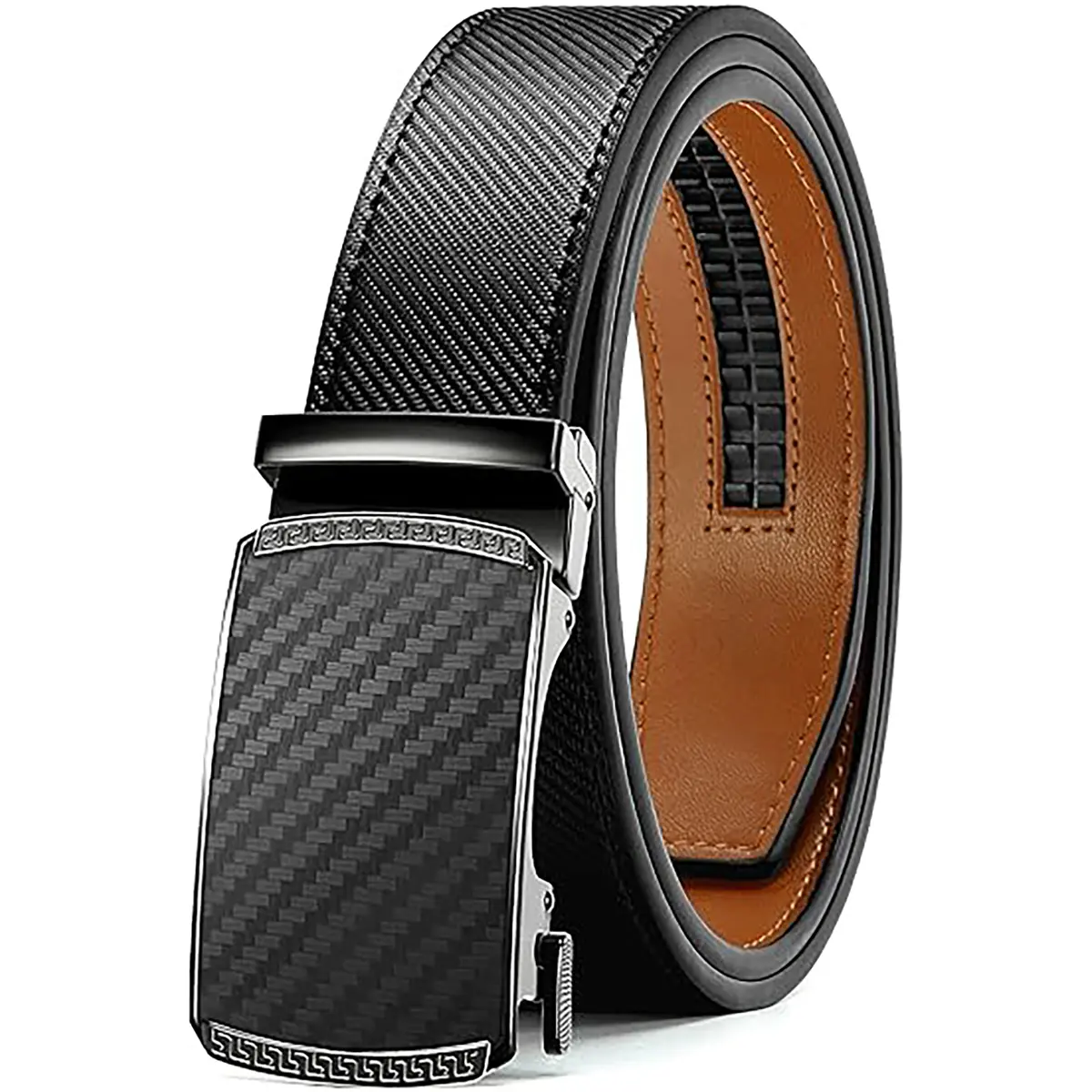 Men's Adjustable Leather Ratchet Belt with Automatic Buckle, No-Hole Dress Belt for Casual & Business Wear, Perfect Gift for Dad tiktokshopbacktoschool,back to school,back to school haul
