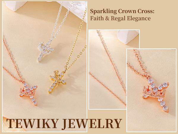Tewiky Easter Gifts Upgraded Crown Cross Necklace for Women, Crown Cross Pendant Necklace, Non-Tarnish Faith Jewelry for Women, Christian Religious Gifts for Her Back To School