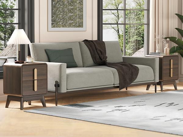 2-Pc Mid Century Nightstands, Dark Walnut Bedside Tables w/Drawers & Metal Handles, Solid Wood Feet