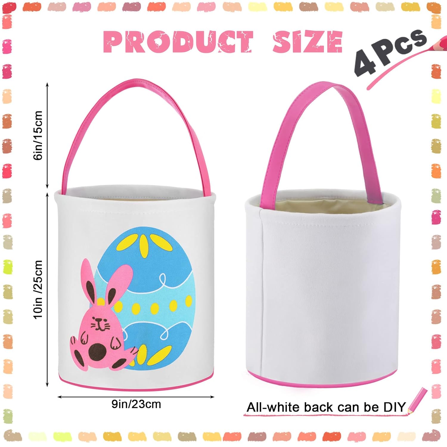 4/6 Pcs Easter Bunny Basket Easter Gift Bags Reusable Totes Bags Easter Eggs Basket for Egg Hunt,Easter Gift buckets for Student Adult Office Employee Coworker,Outdoor Church School Classroom Decorations,Spring Birthday Party Supplies