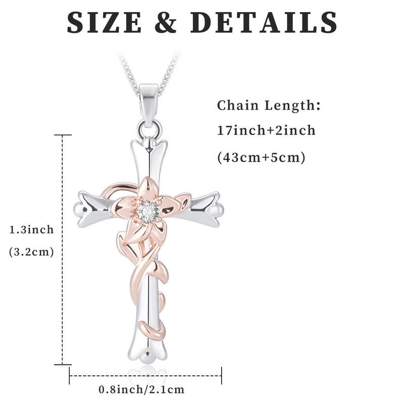 Cross Rose Flower Necklace for Women Elegant Temperament Pendant Necklaces Jewelry for Teen Valentine's Day Birthday Anniversary Gifts for Ladie Wife