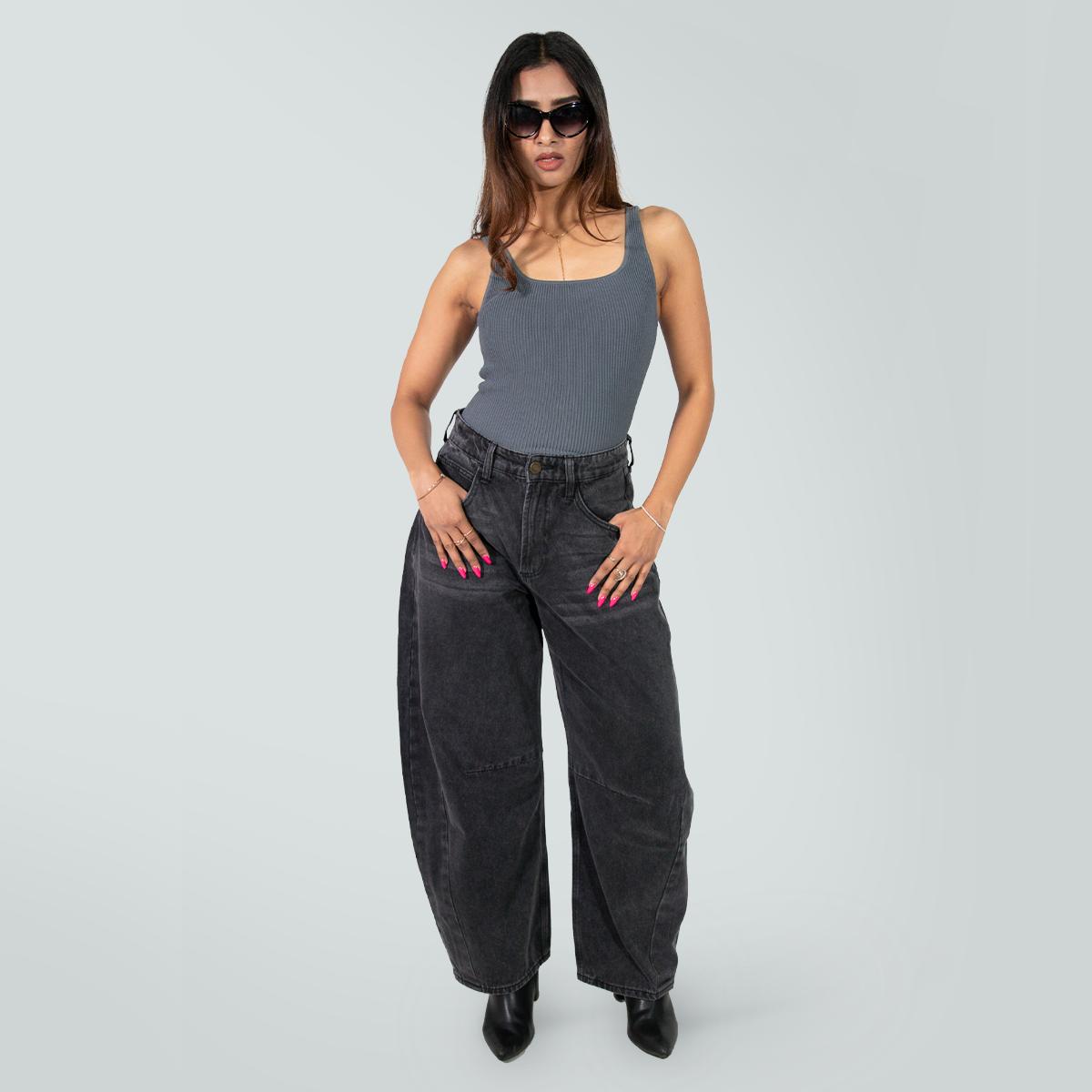 Blake Non-Stretch High Waist Barrel Jeans Oversized Silhouette Womenswear Bottom Casual Rigid Denim Pants Spring Outfit Basic Streetwear BM003