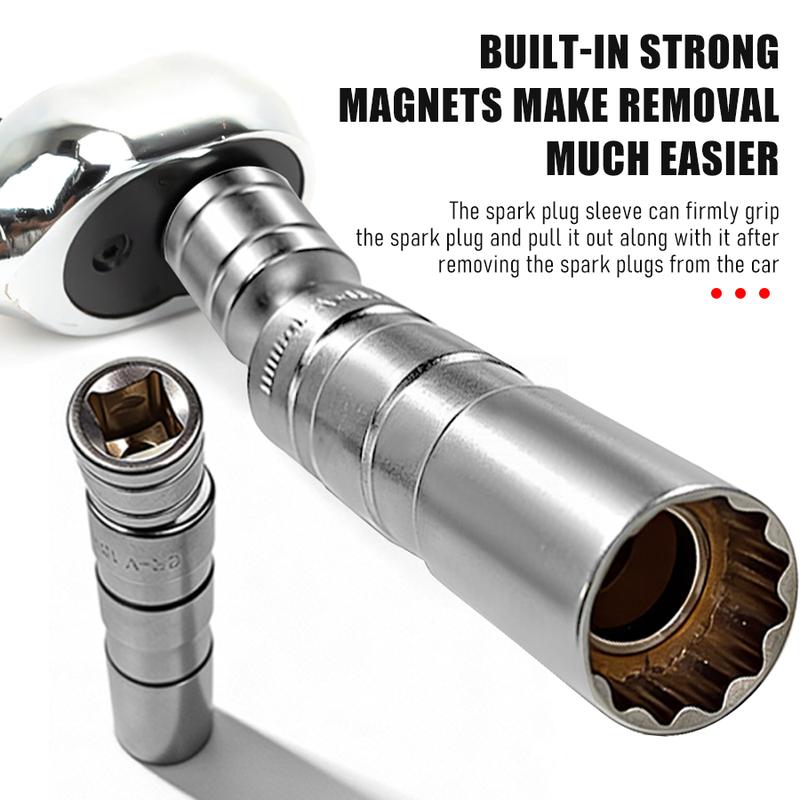 10PCS 3/8"Drive Magnetic Spark Plug Socket Set, 6PT&12PT, Include  9/16-Inch, 5/8-Inch, 13/16-Inch, 14mm,16mm,18mm,Extension Bar, Universal Joint & Spark Plug Gapper, CR-V Steel