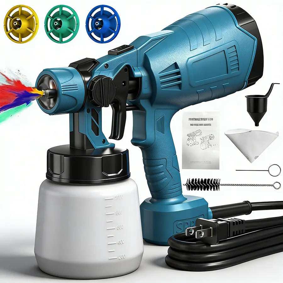 Corded paint sprayer, 700W HVLP paint sprayer, with cleaning and air blow ports, comes with 3 nozzles and 3 spray patterns, easy to clean, suitable for furniture, cabinets, fences, walls, and doors