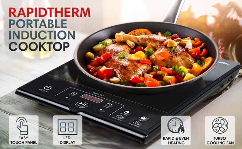 Mueller Portable Induction Cooktop, Kitchen Cooktop for Campers, Dorm Cooktop, Hot Plate Cooker Countertop Burner 1800W, Induction Cookware only