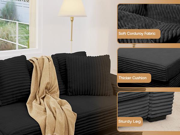 【3 Packages shipping】111‘’ Sectional Cloud Couches with L Shaped Chaise, Extra Large Sleeper Couch Reversible Corduroy with 8pcs Pillows for Living Room, Bedroom-Beige