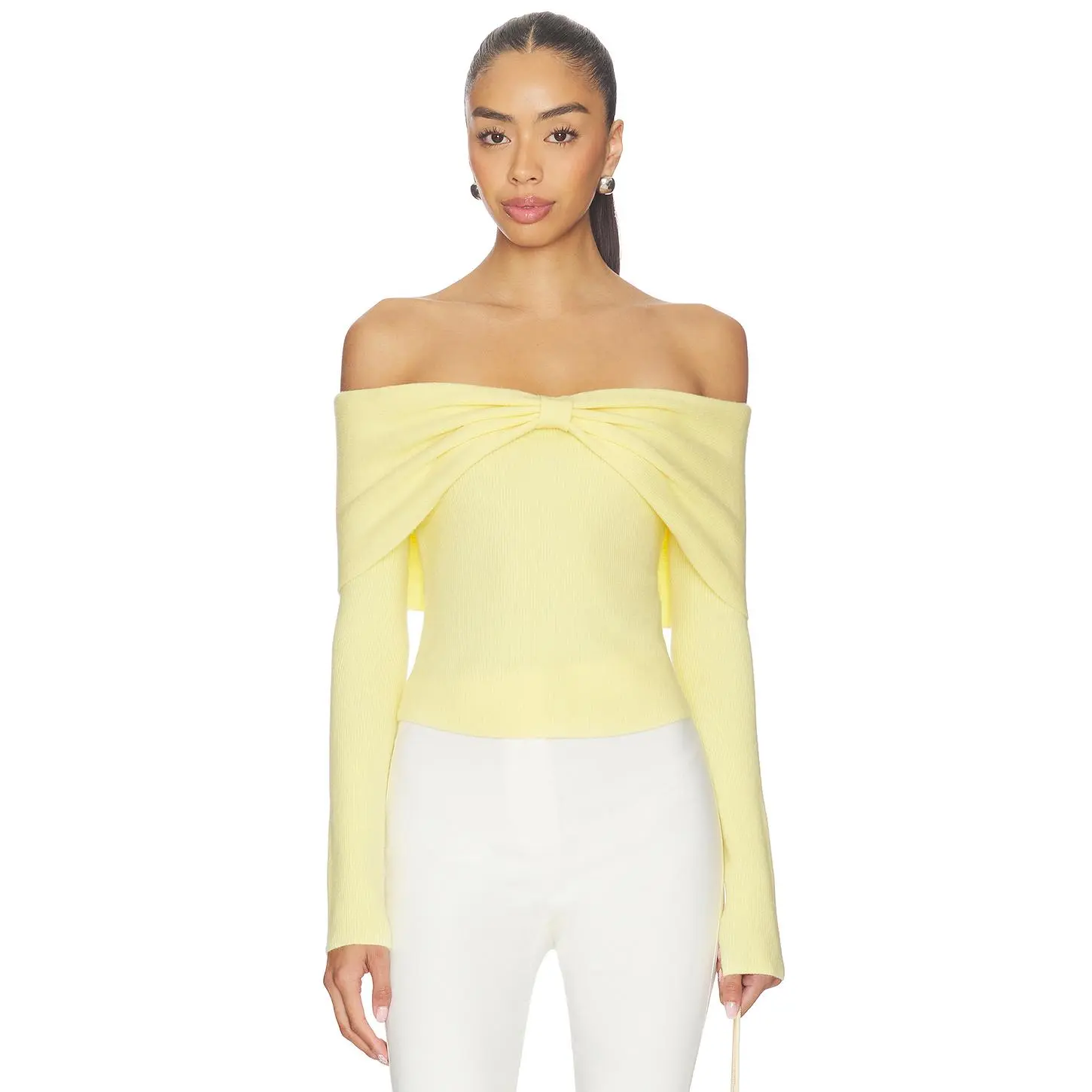MAJORELLE Emma Off The Shoulder Sweater in Baby Yellow
