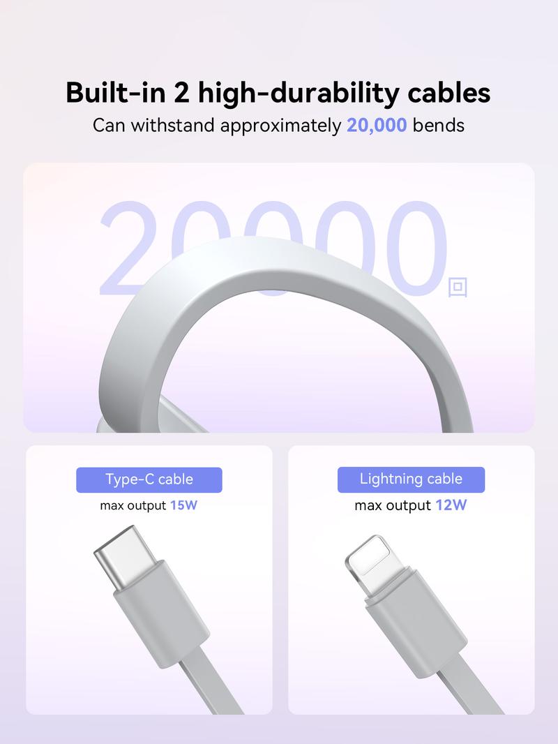 RORRY Portable Charger 5000mAh Power Bank with Type-C Dual Lightning Cables Keychain for iPhone Android iPad Switch Lightweight Compact Gift