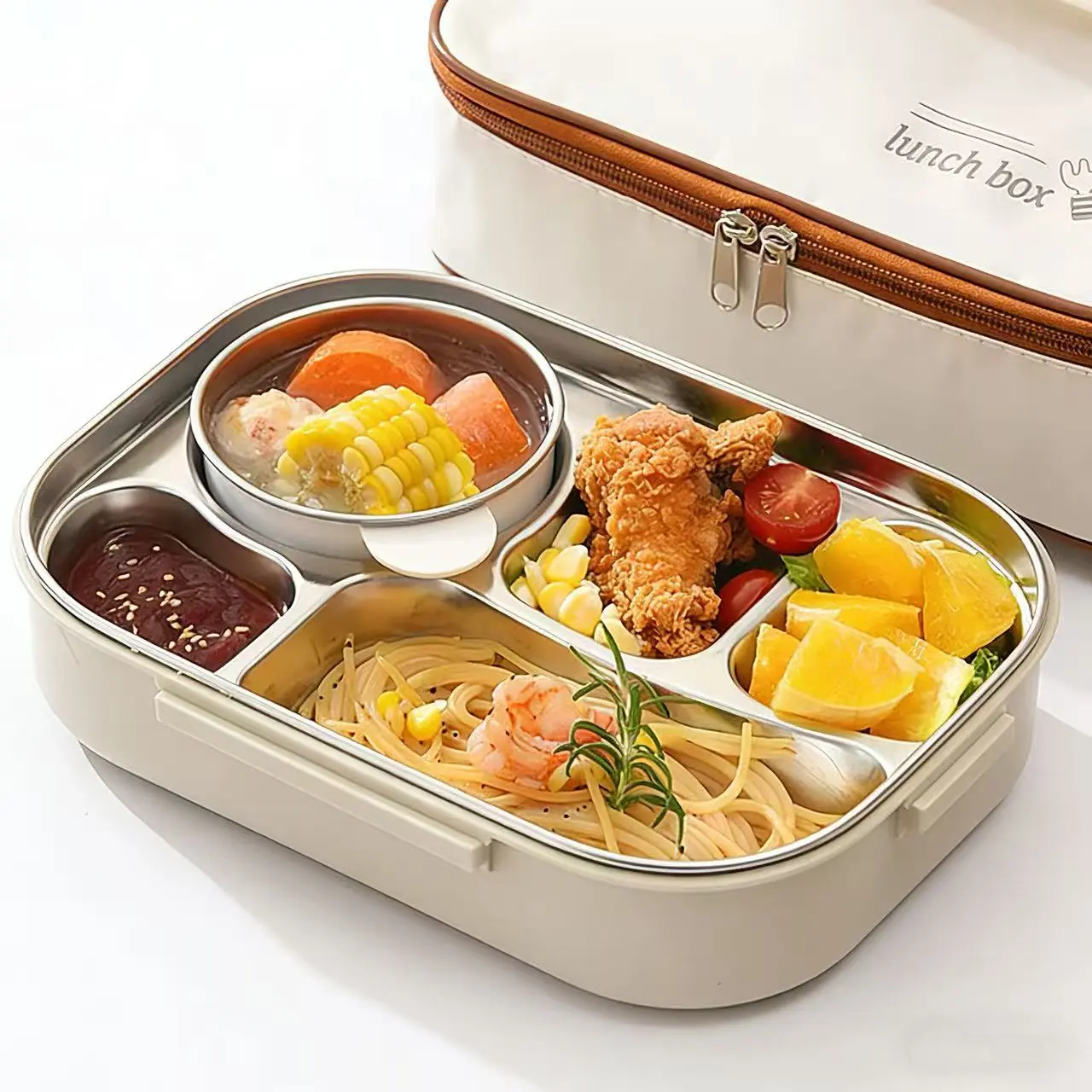 304 stainless steel partitioned insulated lunch box forstudents and office workers, large capacity, microwave-compatible, perfect for outdoor lunches. Multi-LayerBento Box with Tableware thermal container lunchablefood gear