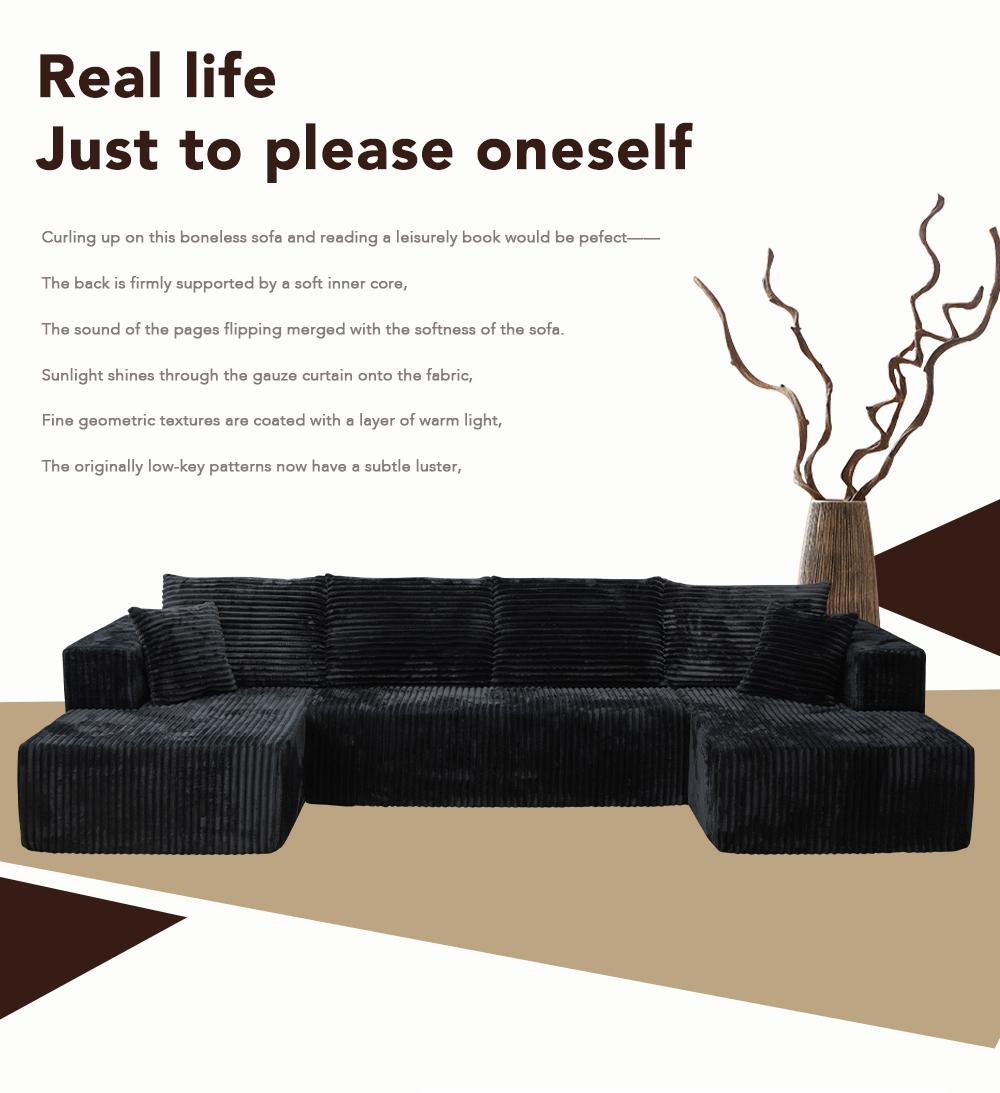 132'' U-shape Modular Corduroy Sofa Modern Living Room Comfortable No Assembly Needed Popular Boneless Sectional Couch Loveseat Couch Sleek boneless sectional couch bean bags furniture living room