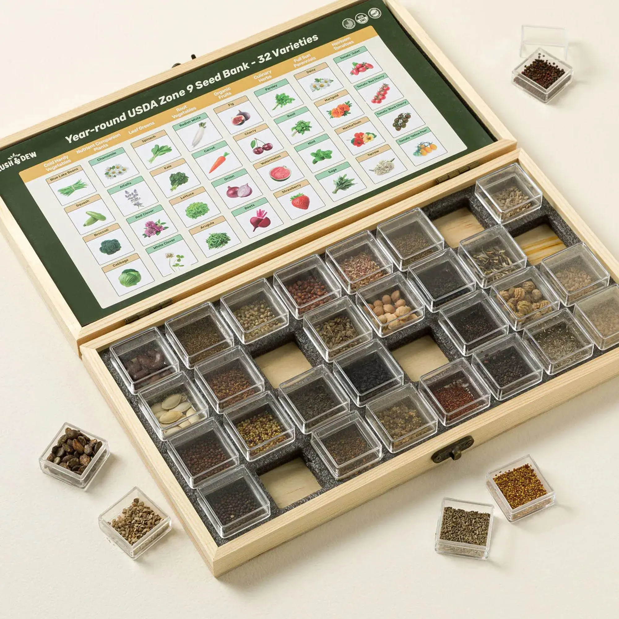 Grow Your Zone Seed Bank Gift Set, 32 Varieties Acrylic Reusable Seed Storage Kit with Moisture Barrier for All Seasons Garden Supplies