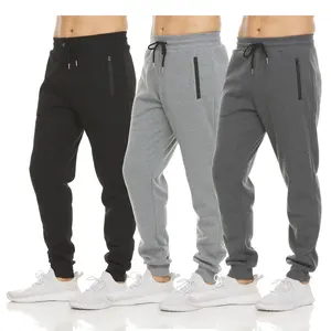 PURE CHAMP Mens 3 Pack Fleece Fabric Active Casual Jogger Activewear Gym Sweatpants for Men with Zipper Pockets Elastic Cuff and Drawstring Size S-3XL