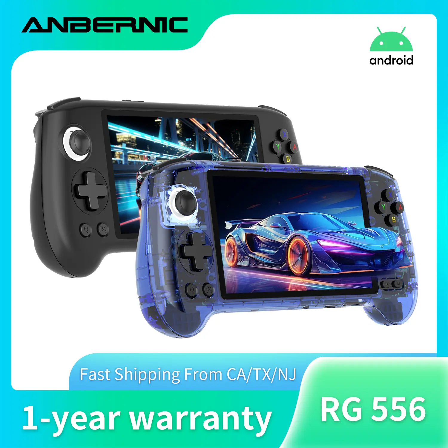 ANBERNIC RG556 Retro Handheld Gaming Console - 5.48in AMOLED Screen, Android 13 System, Hall Joystick, Wireless Portable Digital Console with 4000+ Pre-Installed Video Games & 20+ Emulators for Interactive Gaming (Aerg556-Blue), Wireless Portable Console