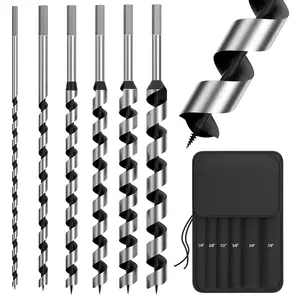 BURMONG Wood Auger Drill Bit Set 6PC/12 Inch, 1/4"-7/8" Hex Shank, for Soft & Hard Wood, Plywood, Drywall & Composites – Precision Drilling, Deep Clean Holes (Ship Auger Style, Hardened Alloy Steel) tungsten  carbide  cnc  bits Portable Welding Table with