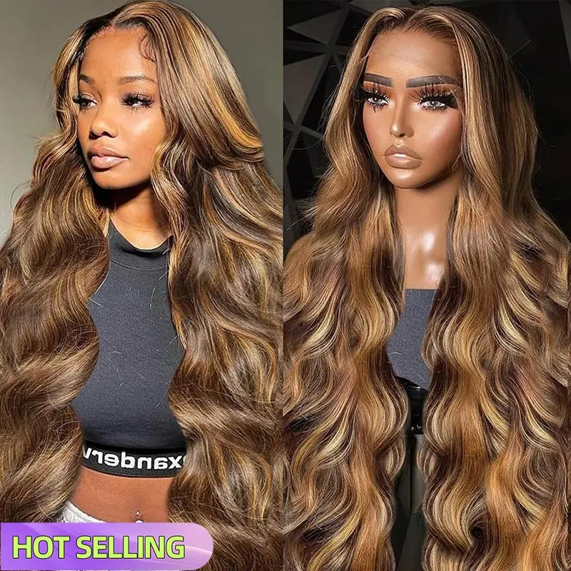 【Hot Sale】Lemoda 13x6 Full Lace Frontal Wig 180 Density Highlight Bang Ombre 13x4 Lace Front Wig Human Hair Body Wave Wig Transparent Lace Pre Plucked Honey Blonde Human Hair Wigs for Women P4/27 Color DealsforYouDays