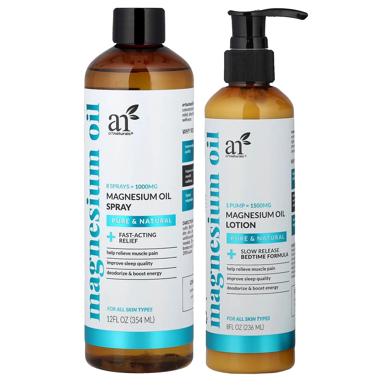 artnaturals Magnesium Oil Spray & Lotion, 2 Piece Set