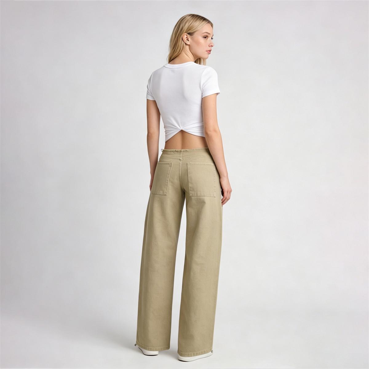 Pwest NYC Low-Rise Wide-Leg Jeans — Adjustable Drawstring Waistband/Hem, Relaxed Straight Cut, Decade Jeans, Super Low Rise, Soft Daily Wear-Spring Summer Bottom Trouser,back to school,back to school haul