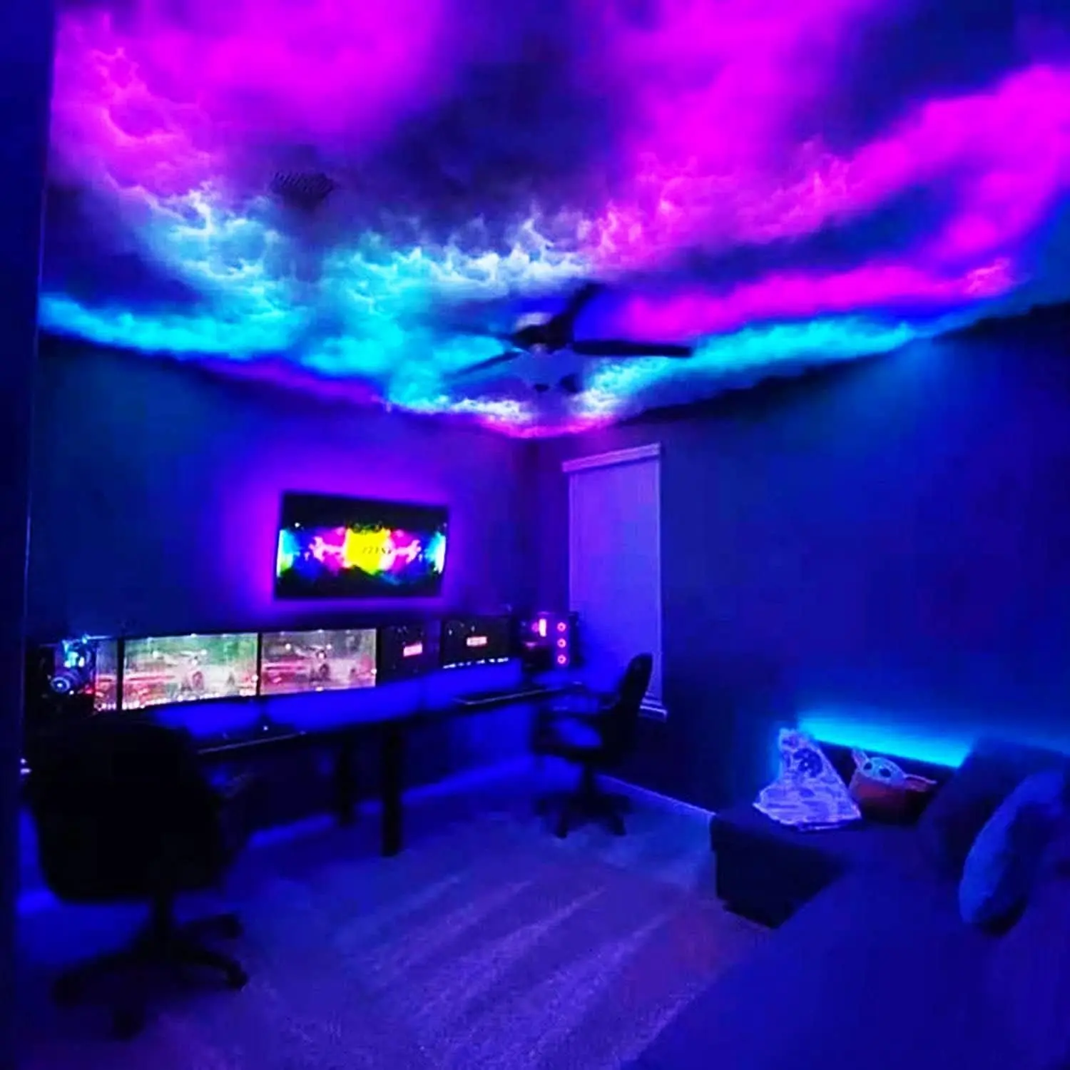 Cloud Lights, Ceiling Cotton Clouds, Cloud LED Lights Fluffy Ceiling, RGB Music Sync Multi Color Changing Light Strips, Atmosphere Night Light, for Bedroom, Party, Gaming Room,6.6ft/2m Room,3.3ft/1m, Bedroom Decor