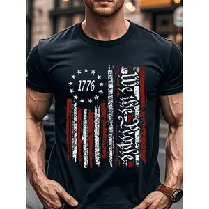 Independence Day Tshirt mens 1776 american flag graphic t shirt 100 cotton crew neck short sleeve distressed patriotic design regular fit casual tee for holidays fathers day christmas gifts s 3xl classic round neckline durable casualwear black tokwear Tee