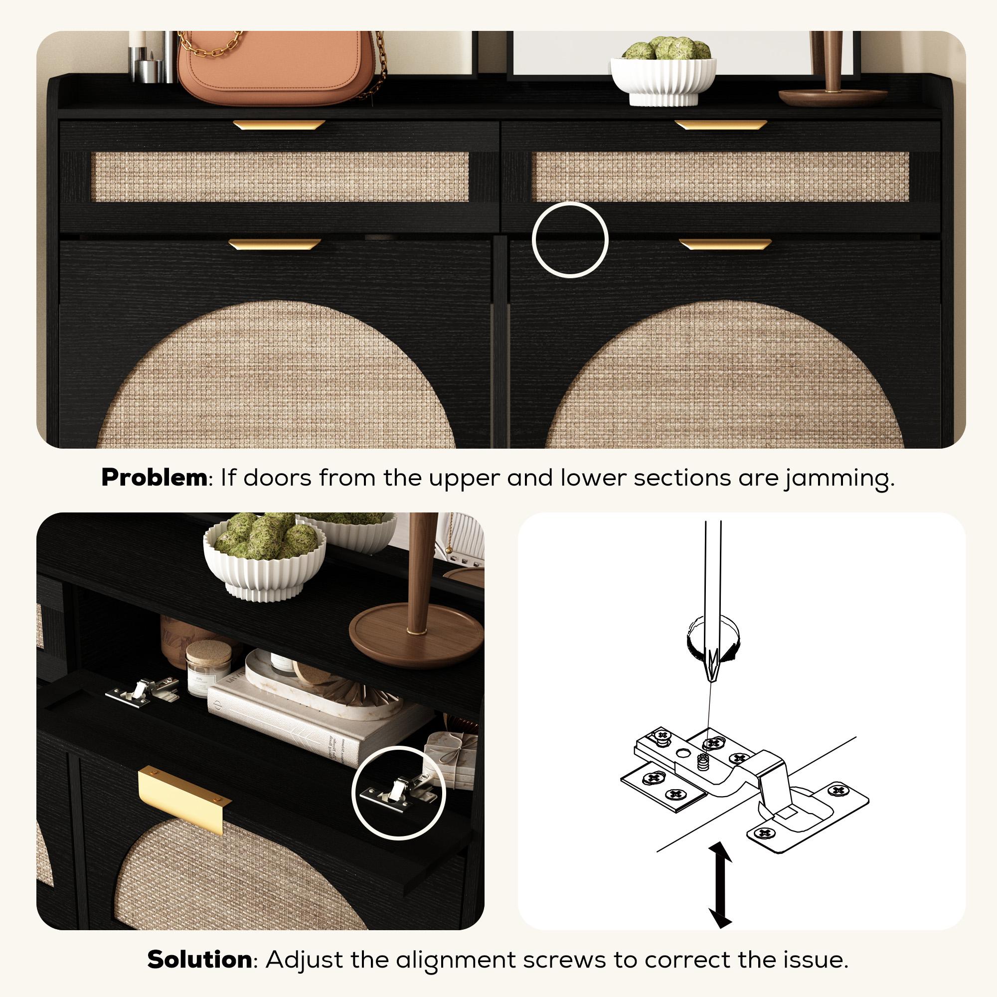 PieDle Furniture Oversized Rattan Shoe Storage Cabinet with 4 Flip Drawers & 2 Drawers – Hidden Slim Shoe Organizer for Entryway, Large Tabletop Space, Farmhouse Boho Narrow Shoe Rack