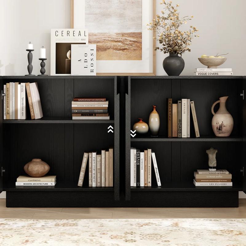 【Valentine's Day Gift】ONBRILL Modern 60" Curved Sideboard With Adjustable Shelf & 4 Doors for Contemporary Home Decor