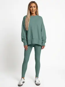 Women's 2 Piece Loungewear Set - Soft Ribbed Oversized Sweatshirt & High Waist Leggings-Ultra Soft Pajama Set for Women  - Casual Tracksuit for Airport Outfit & Lounging-Cozy Matching Outfit for Travel Yoga Home